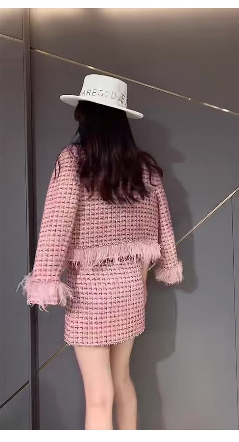 ファー付きツイード風ジャケットセットアップ
