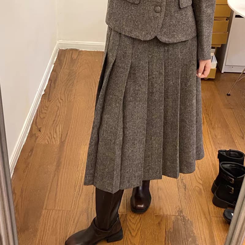 ジャケットセットアップ ウールプリーツスカート セットアップ