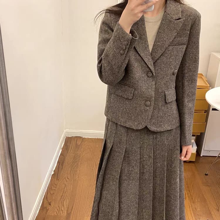 ジャケットセットアップ ウールプリーツスカート セットアップ