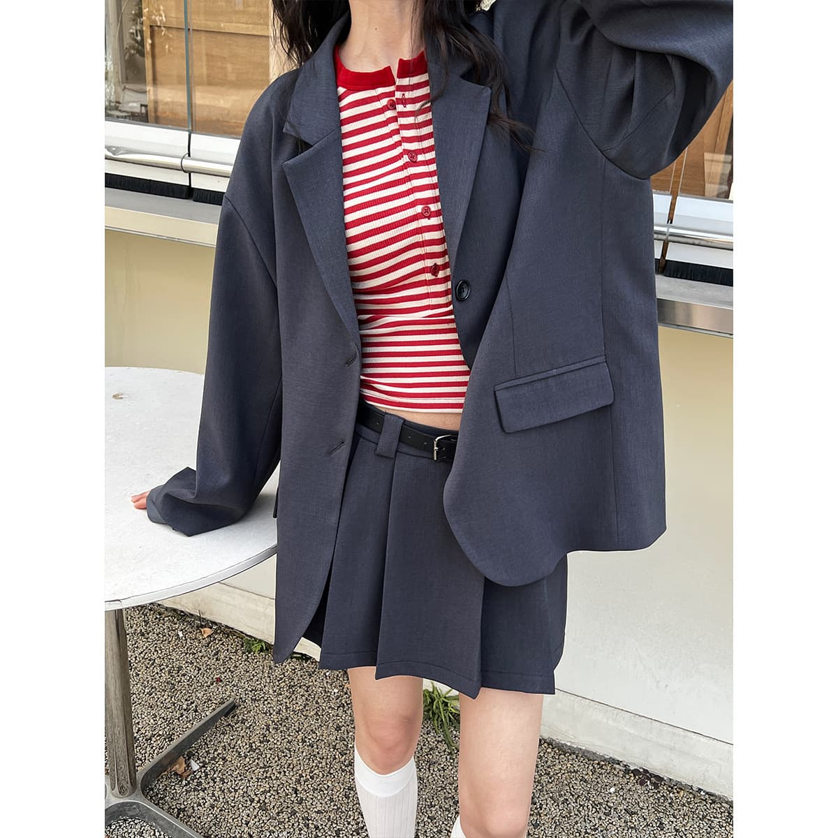 ジャケットセットアップ ゆったりシルエットミニスカートセットアップ