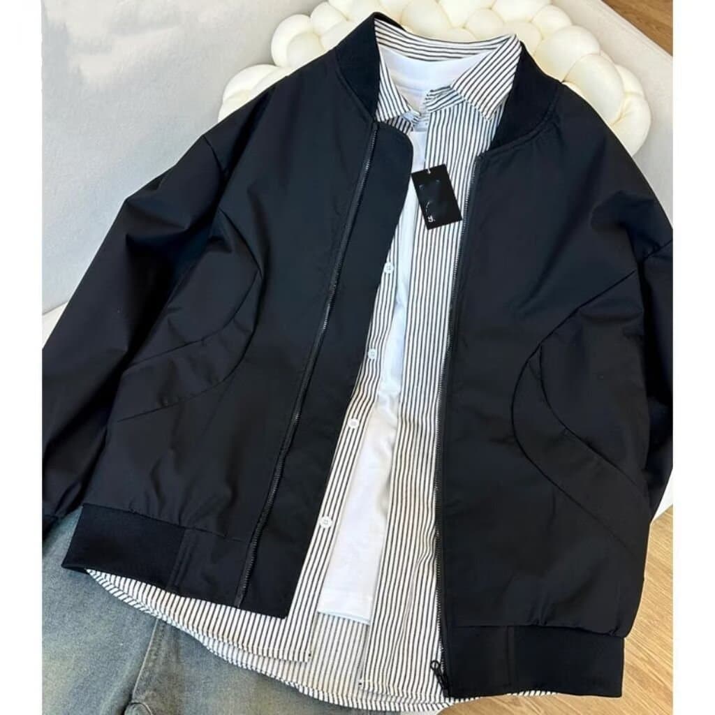 ジャケットセットアップ ストライプ柄シャツ付きジップアップブルゾン