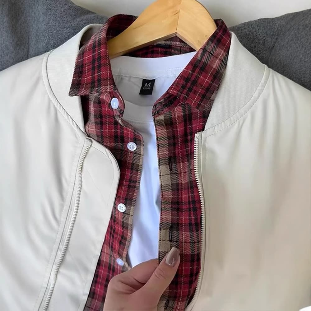 ジャケットセットアップ ストライプ柄シャツ付きジップアップブルゾン