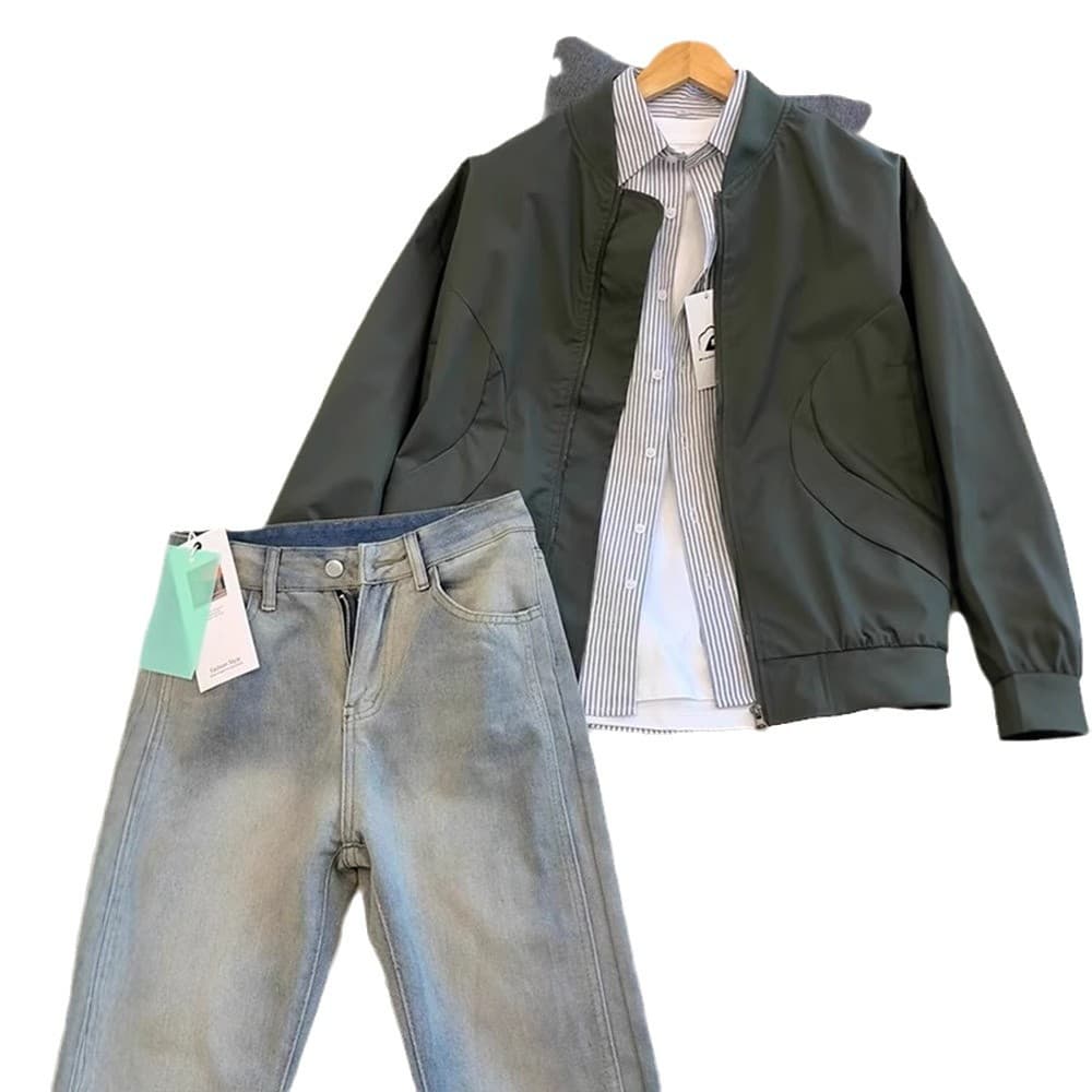 ジャケットセットアップ ストライプ柄シャツ付きジップアップブルゾン