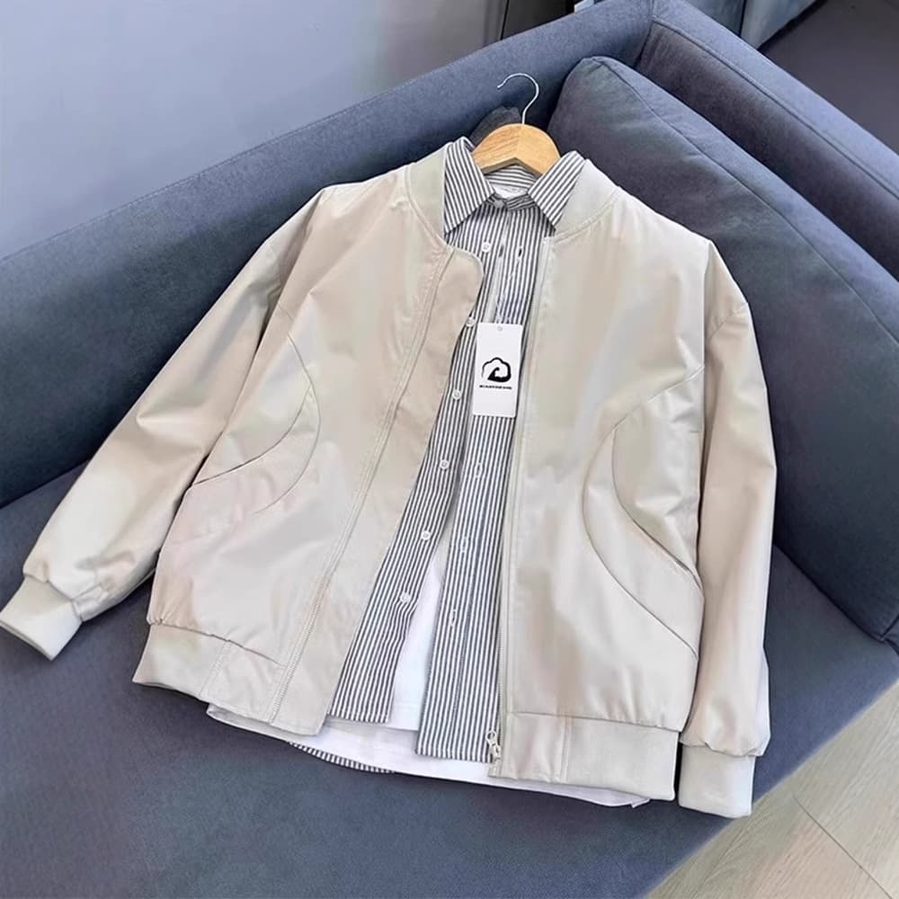 ジャケットセットアップ ストライプ柄シャツ付きジップアップブルゾン