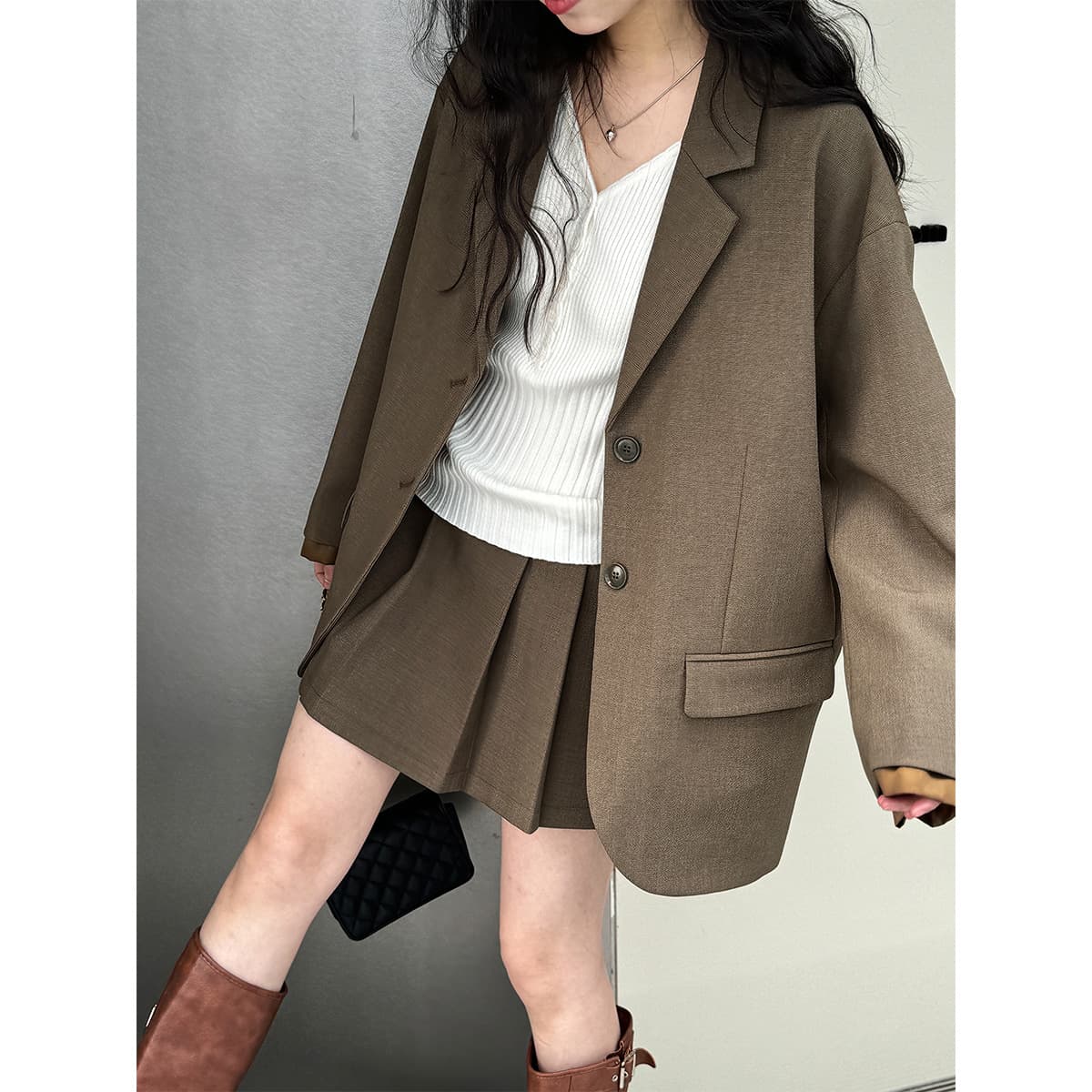 ジャケットセットアップ ゆったりシルエットミニスカートセットアップ